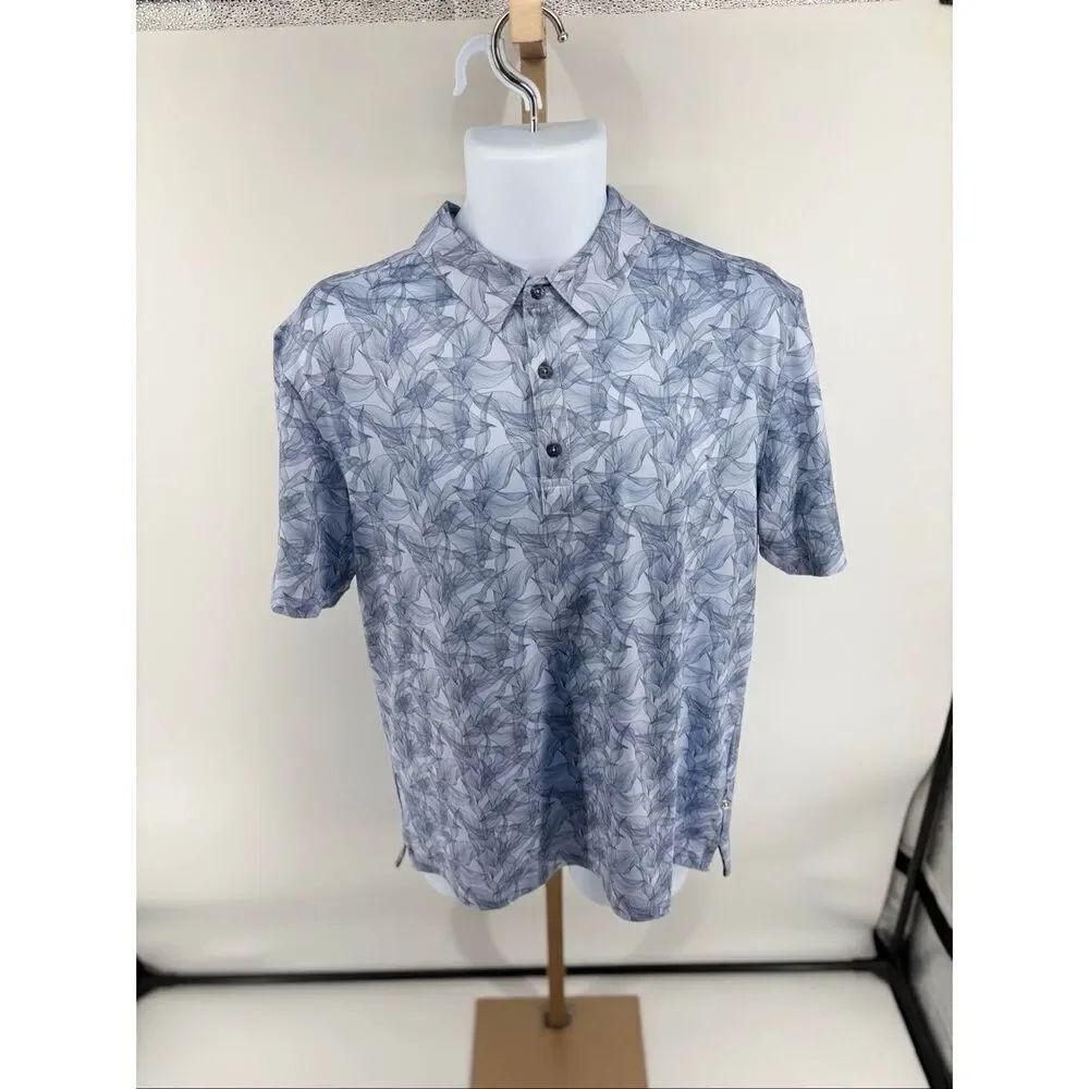 7 Diamonds Karoo 4-Way Stretch Polo Men's Medium Blue Gray Botanical Print